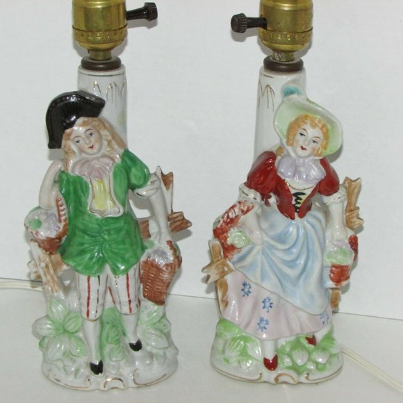 2 Lamps 1940's Figural Dresser Boudoir Occupied Japan Vintage Handpainted Lights - Picture 12 of 13